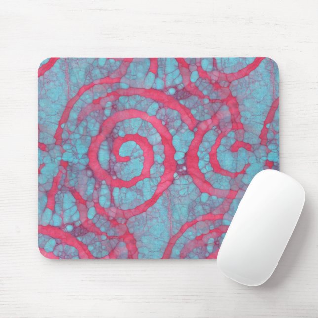Bright Blue Pink Funky Batik Spirals Art Pattern Mousepad (Mit Mouse)