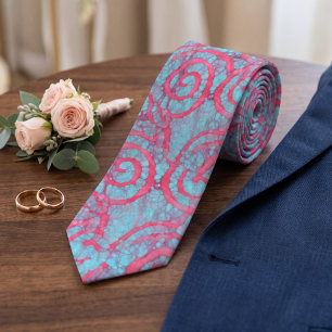 Bright Blue Pink Funky Batik Spirals Muster Krawatte