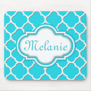 Bright Blue Quatrefoil Trellis Muster Mousepad