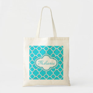 Bright Blue Quatrefoil Trellis Muster Tragetasche