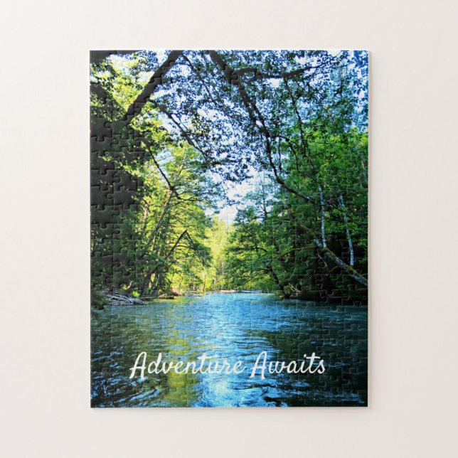 Bright Blue River Under Green Trees in Washington Puzzle (Vertikal)
