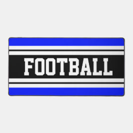 Bright Blue Schwarz-weiß Stripes FOOTBALL Text Schreibtischunterlage