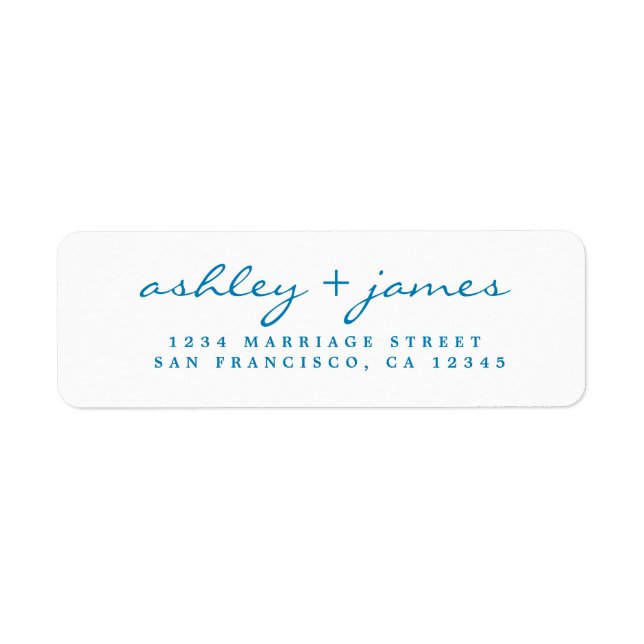 Bright Blue Script Elegant Wedding Rücksendeadress (Vorne)