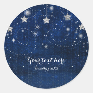 Bright Blue & Silver Starry Night Celestie Gefalle Runder Aufkleber