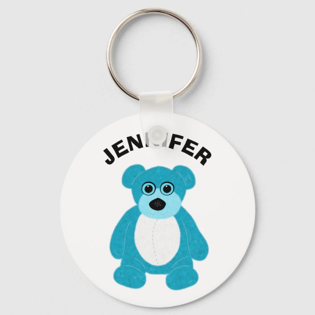 Bright Blue Teddy Bear Graphic Personalisiert Schlüsselanhänger (Vorderseite)
