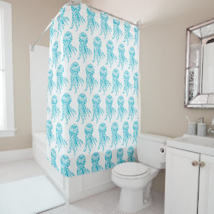 Bright Blue Tribal Muster Jellyfish Art Duschvorhang