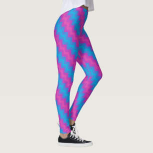 Bright Blue Türkise Magenta Diagonal Chevrons Leggings