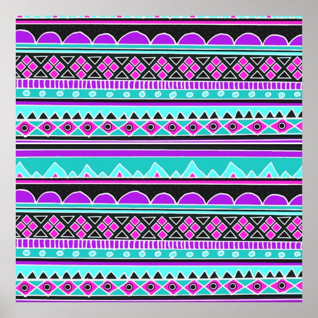 Bright Blue und lila Stammesmuster Poster (Vorne)