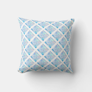 BRIGHT BLUE WHITE HAMPTONS GRID MARBLE CUSHION KISSEN