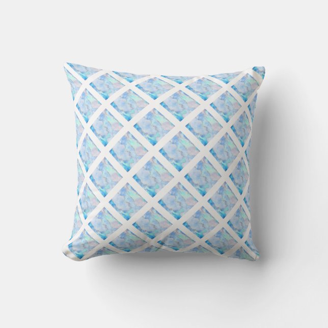 BRIGHT BLUE WHITE HAMPTONS GRID MARBLE CUSHION KISSEN (Vorderseite)
