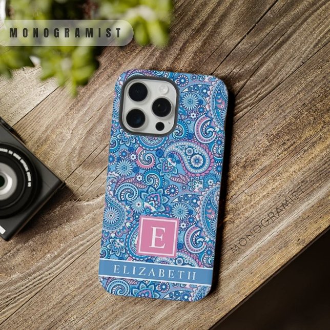 Bright Blue White Pink Paisley Patte iPhone Hülle (Customized Bright Blue White Pink Paisley Patte iPhone Case)