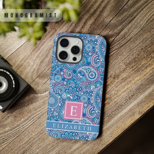 Bright Blue White Pink Paisley Patte iPhone 15 Pro Max Hülle