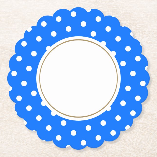 Bright Blue White Tiled Polka Dots White Center Untersetzer (Vorderseite)