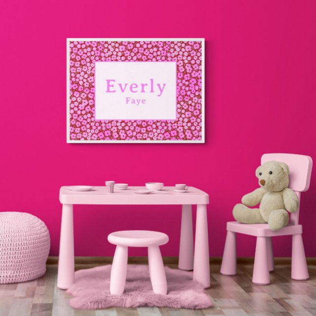 Bright-Blumenposter Girl Room Individuelle Name Poster (Cute floral print with customizable first and last name. You purchase mat or frame.)