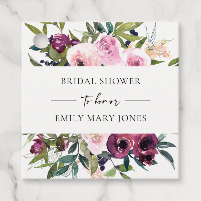 BRIGHT BLUSH BURGUNDDY FLORAL BUNCH BRAUTPARTY GESCHENKANHÄNGER (Vorderseite)