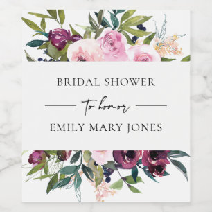 BRIGHT BLUSH BURGUNDDY FLORAL BUNCH BRAUTPARTY WEINETIKETT