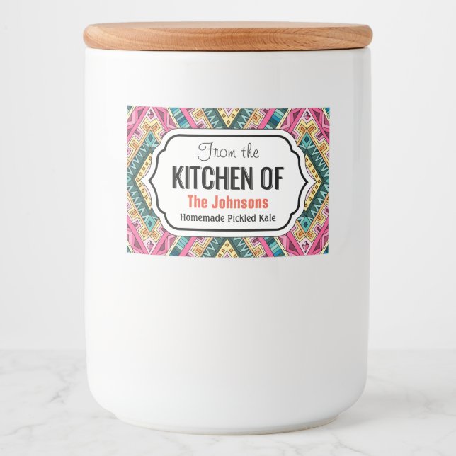 Bright Boho abstrakte Stammesmuster Lebensmitteletikett (Vorderseite)