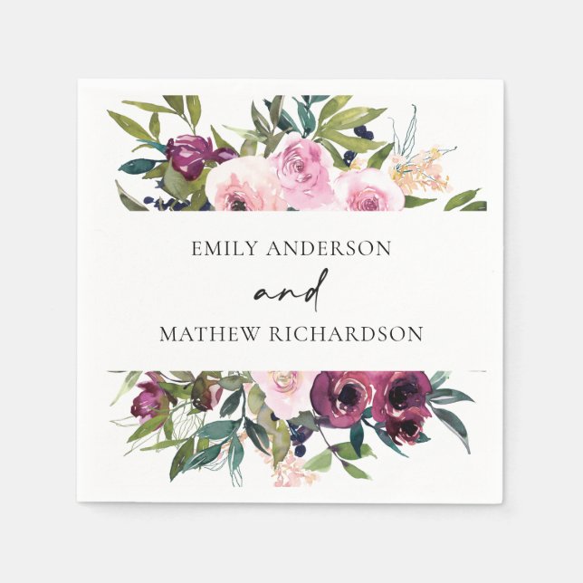 BRIGHT BOHO BLUSH BURGUNDY BLUMBUNCH WEDING SERVIETTE (Vorderseite)