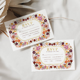 Bright Boho Fall Wildblume Wedding RSVP Card Karte