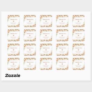 Bright Boho Terracotta Floral Wedding Vielen Dank Quadratischer Aufkleber