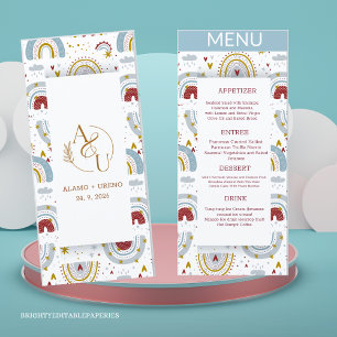 Bright Boho Terracotta Rainbows Wedding Menu Menükarte