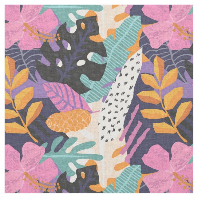 Bright Bold Abstrakt Tropical Floral Stoff (Nahaufnahme)