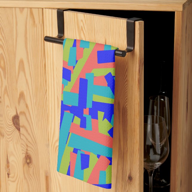 Bright Bold Blue Green Coral Abstract Patches Geschirrtuch (Drittel gefaltet)