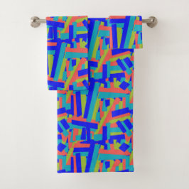 Bright Bold Blue Lime, Coral Abstract Patches Badhandtuch Set