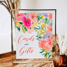 Bright bold boho garden floral bridal shower sign poster