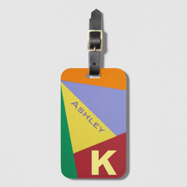 Bright Bold Colorful Geometric Modern Personalisie Gepäckanhänger (Vorderseite Vertikal)