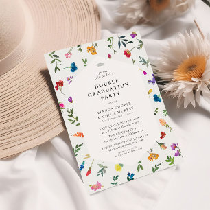 Bright Bold Dainty Floral Double Graduation Party Einladung