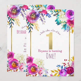 Bright Bold farbenfroh floral Moderne 1. Geburtsta Einladung