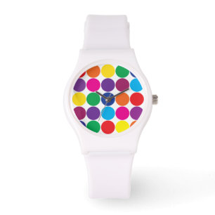 Bright Bold farbenfrohe Regenbogenkreise Polka Dot Armbanduhr