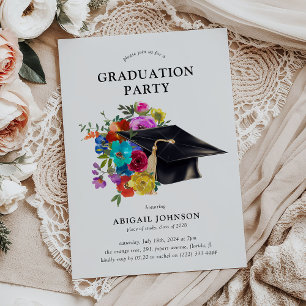 Bright & Bold Floral Cap Graduation Party Einladung
