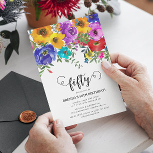 Bright & Bold Florals 50. Geburtstag Einladung