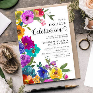 Bright & Bold Florals Doppelfeier Geburtstag Einladung