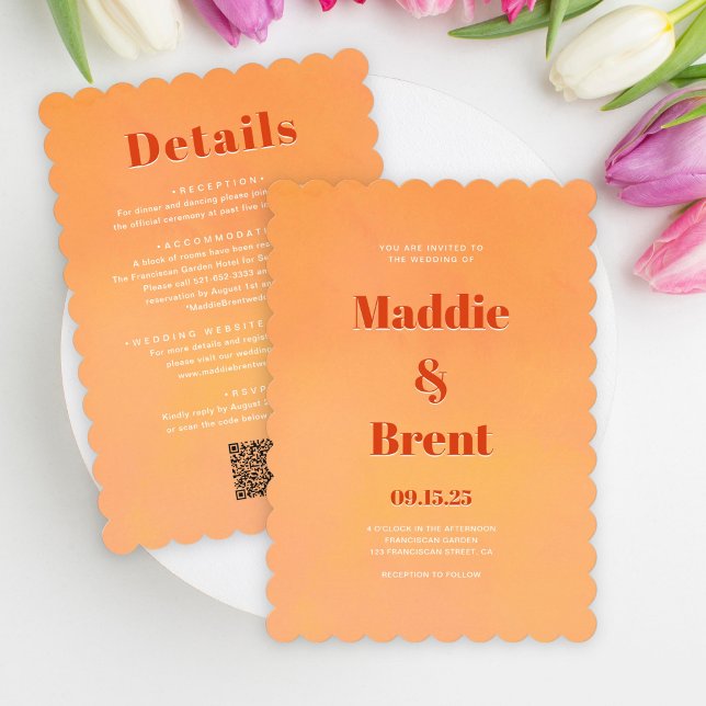 Bright & Bold Gradient Orange QR Code Wedding Einladung (Von Creator hochgeladen)