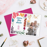 Bright Bold Multicolor Save the Date Foto Ankündigungspostkarte<br><div class="desc">Helle fette Multicolor Abstraktes florales Save the Date Foto Ankündigung Postkarte</div>