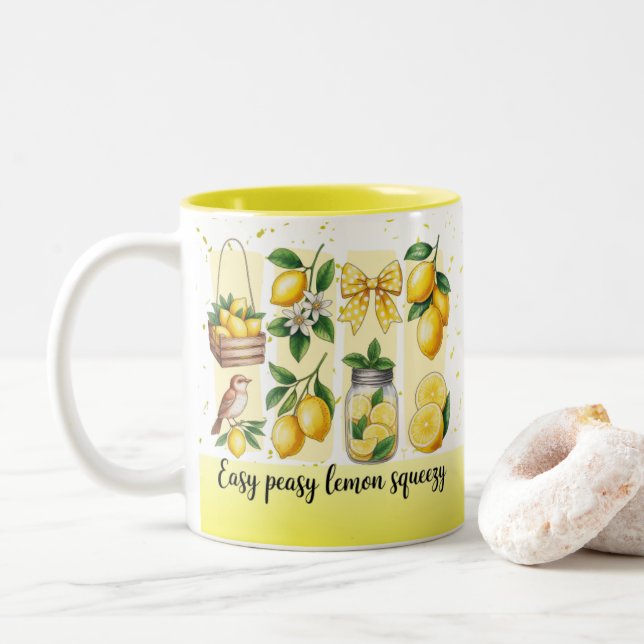 Bright Bold Preppy Lemon Summer Vibes Zweifarbige Tasse (Mit Donut)