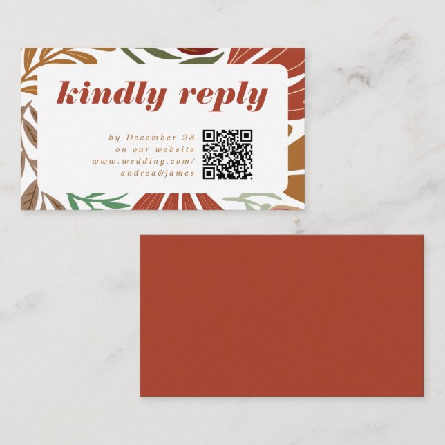 Bright Bold Retro Terracotta Floral Wedding RSVP Begleitkarte (Vorne/Hinten)