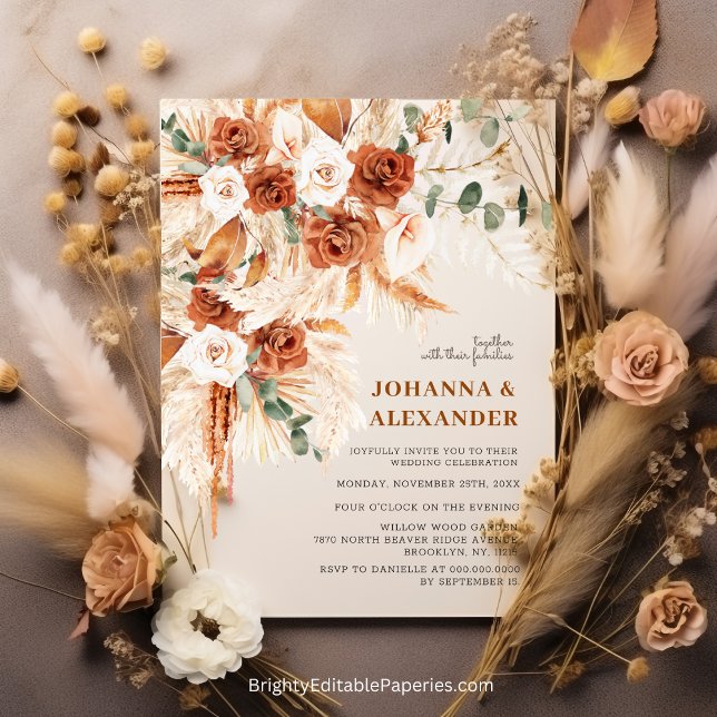 Bright Bold Terracotta Boho Bohemisch Wedding Einladung (Bright Bold Terracotta Invitations: Perfect for Your Boho Wedding.)