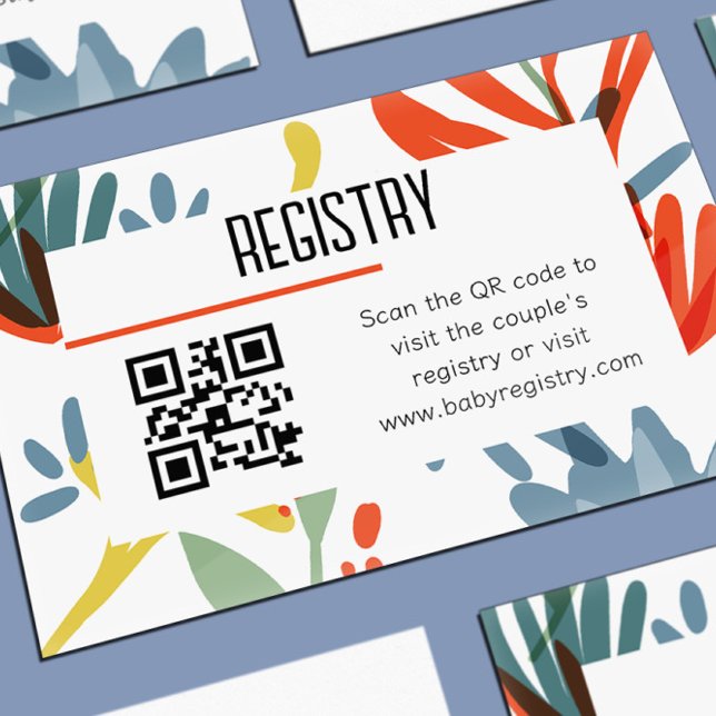 Bright Botanicals Baby Showregister QR-Code Begleitkarte (bright and colorful botanical floral baby shower registry QR code green, yellow, blue, red flowers)