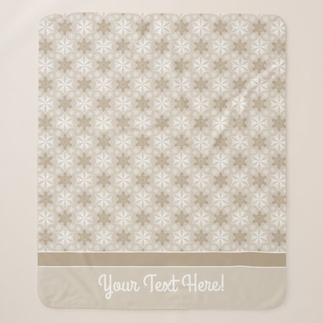 Bright Brown Tan Winter White Snowflake Muster Sherpadecke (Vorderseite)