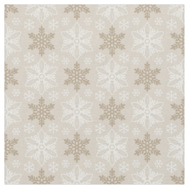 Bright Brown Tan Winter White Snowflake Muster Stoff (Nahaufnahme)
