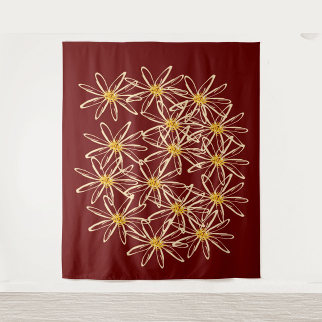 Bright Burgundy Red Floral Wandteppich (Vorderseite)