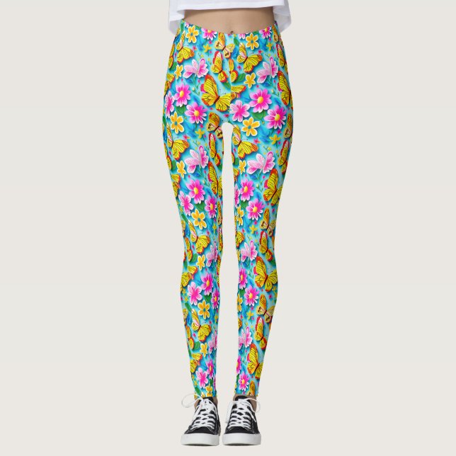 Bright Butterfly Pattern Leggings (Vorderseite)