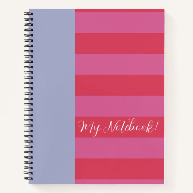 Bright Cheerful pink and ice blue striped design Notizbuch (Vorderseite)