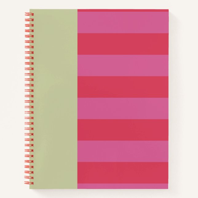 Bright Cheerful pink and sage green striped design Notizbuch (Vorderseite)