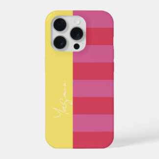 Bright Cheerful pink and yellow striped design iPhone 15 Pro Hülle