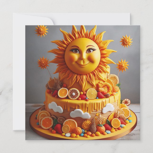 BRIGHT CHEERFUL SUN THEMED BIRTHDAY CAKE EINLADUNG (Vorderseite)